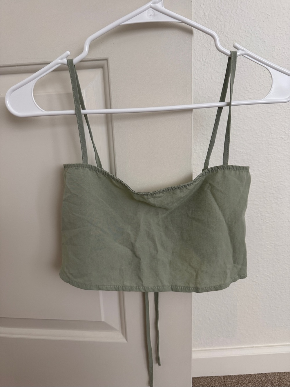 Princess Polly Sage Green Cropped Tie Top